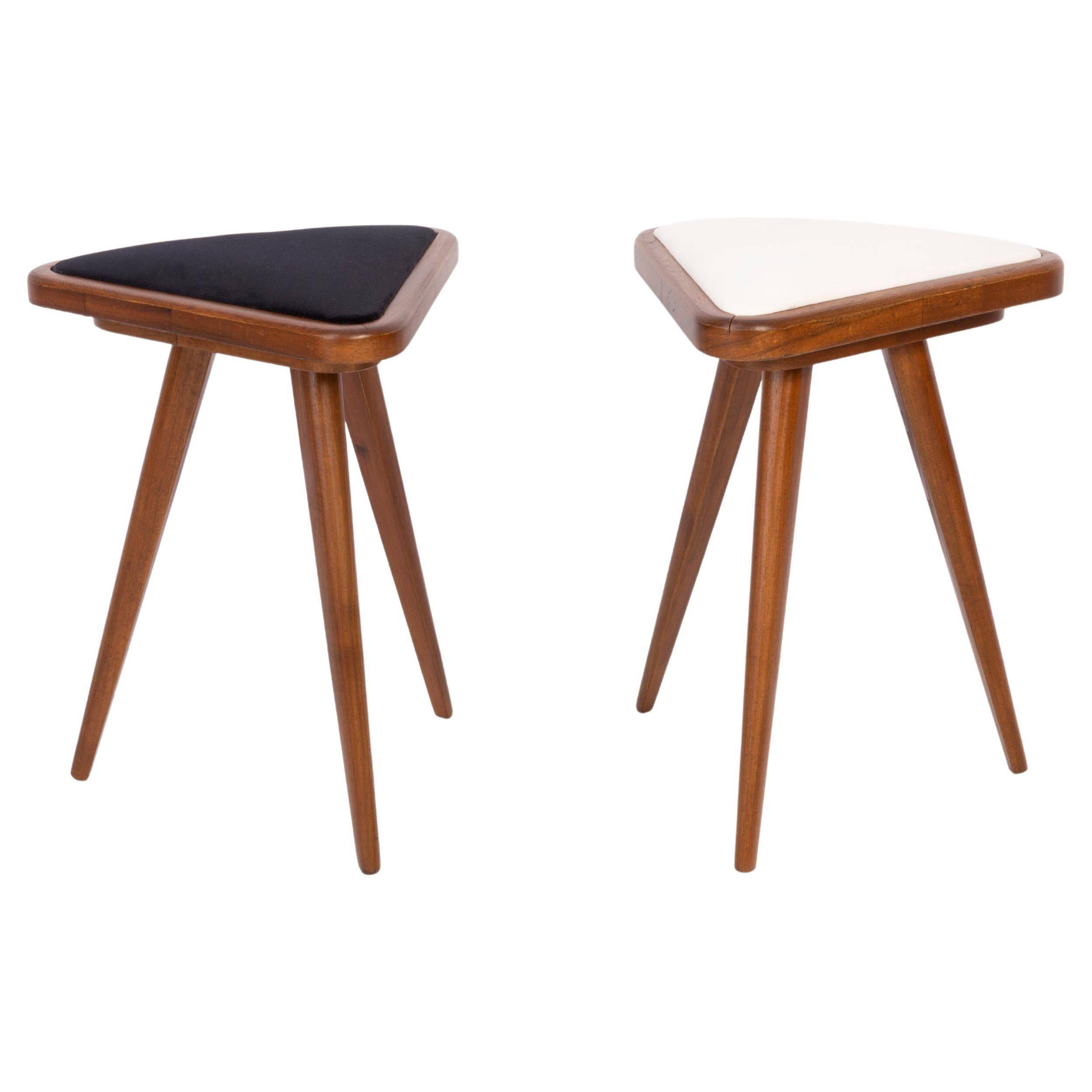 Set of two triangular stools in black and white velvet, Europe, 1960s.