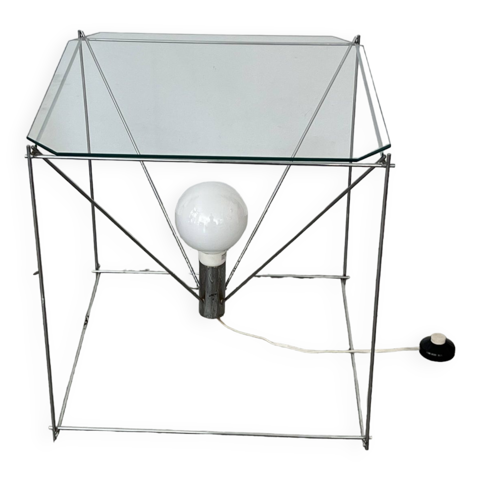 Side table in chromed metal and glass 70s