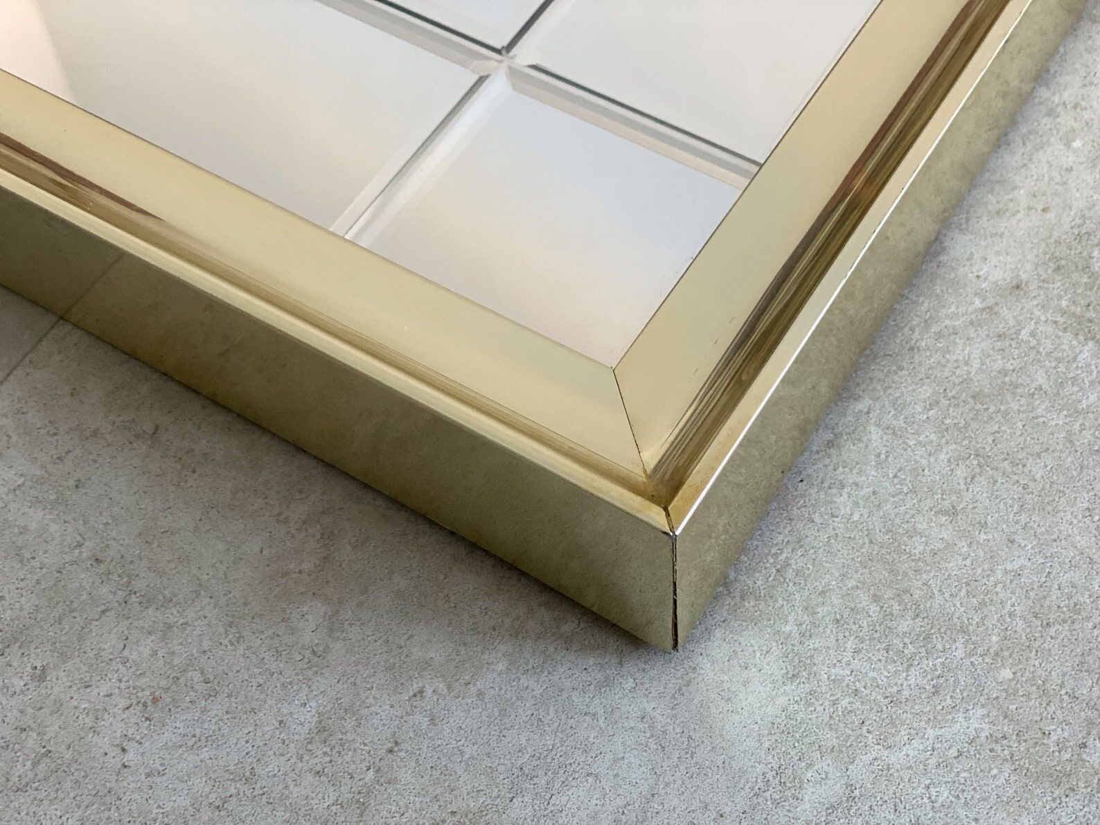 Vintage hollywood regency gold facetted mirror, 80s wall mirror