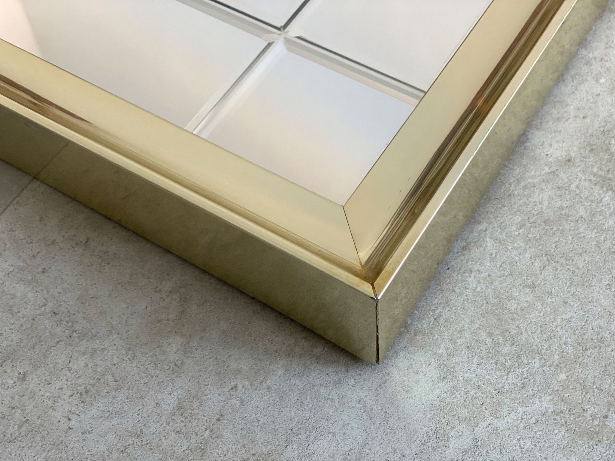 Vintage hollywood regency gold facetted mirror, 80s wall mirror