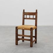 19th Century Spanish Hand-Carved oak Side Chair with Velour Seat
