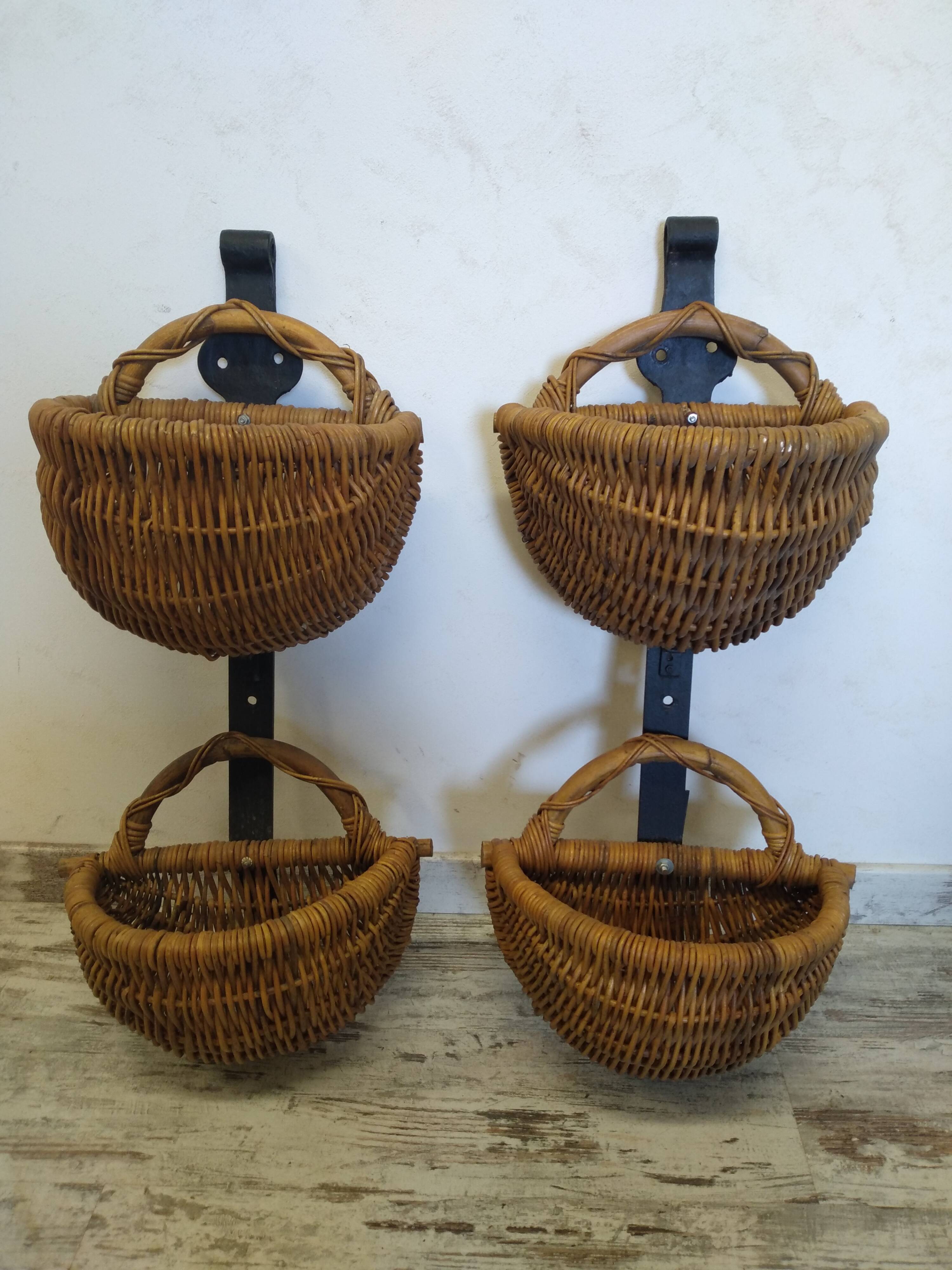 Wicker and wrought iron wall basket