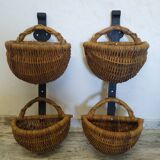 Wicker and wrought iron wall basket