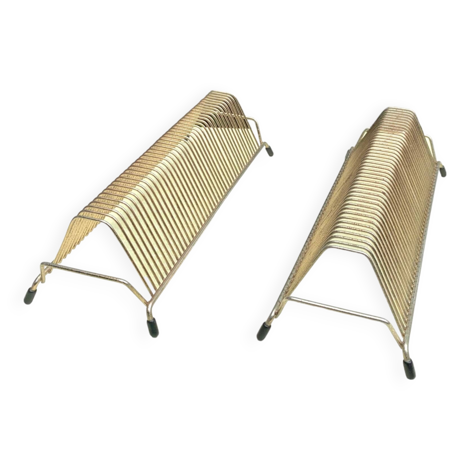 Pair of vintage record holders in gilded brass - for 80 vinyls