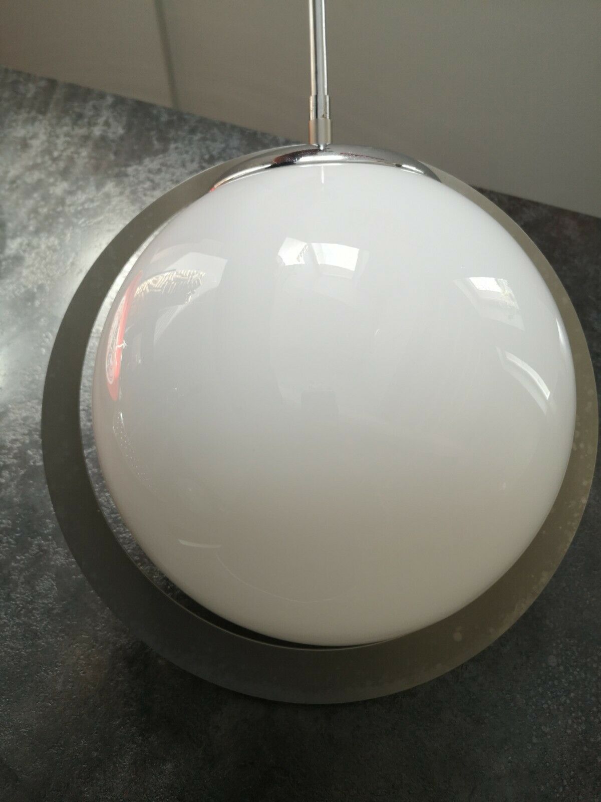 Old modernist suspension flat metal globe opaline period 1940