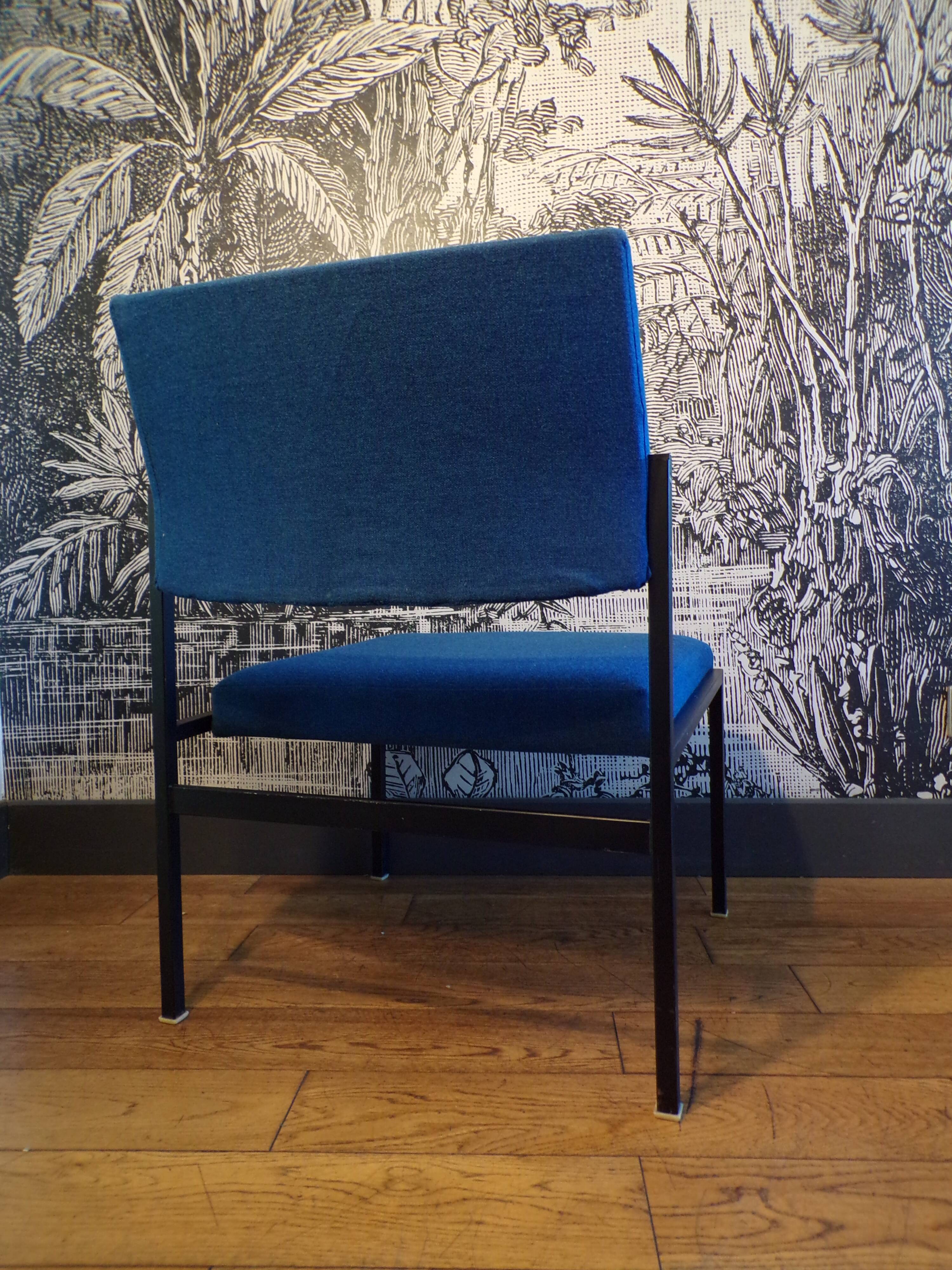 Thonet 1960s armchair in blue jersey
