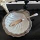 Shell butter dish and its silver-plated knife