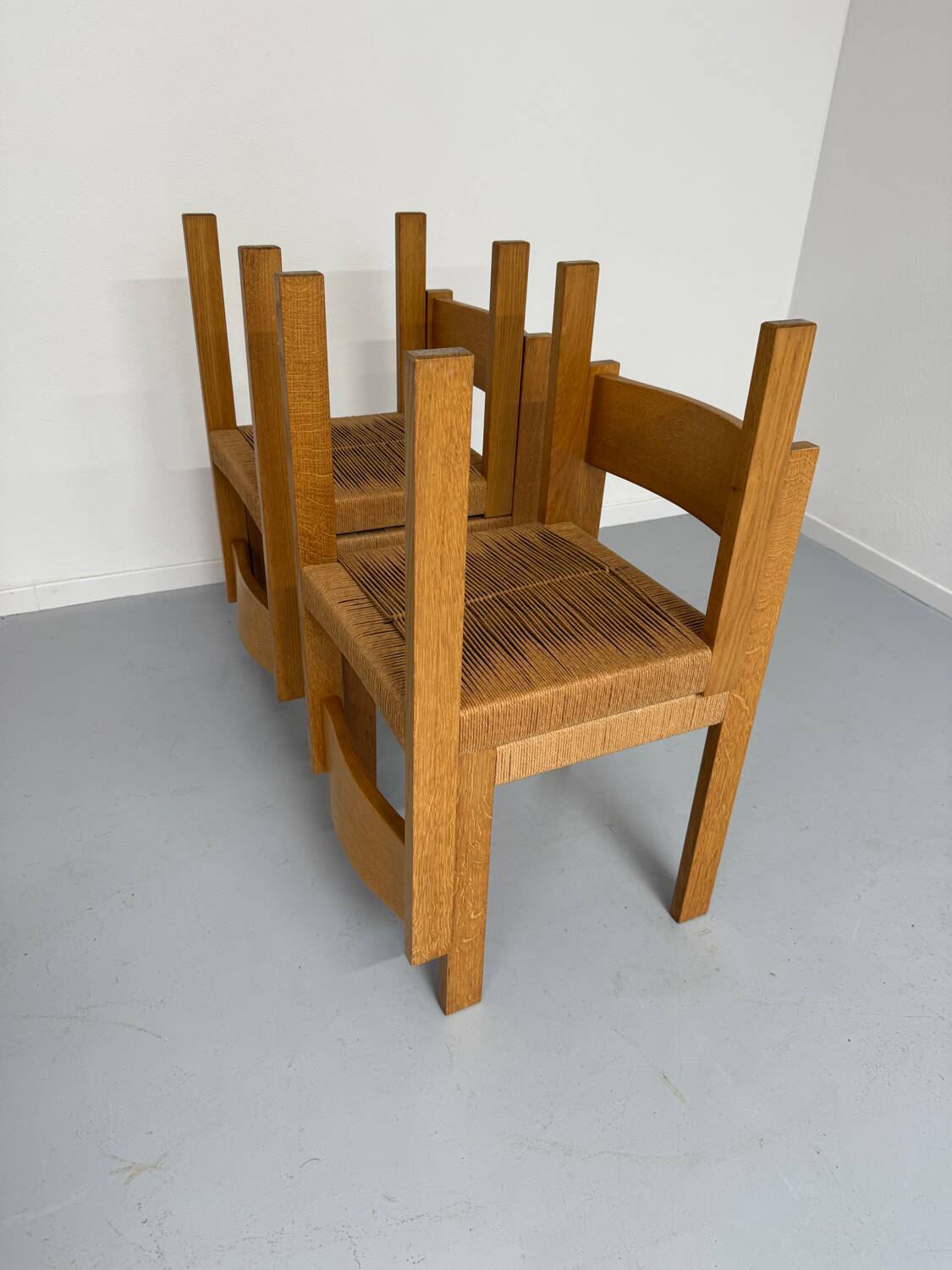 4 chaises bois et corde design Robert et Trix Haussmann  Dietiker vintage