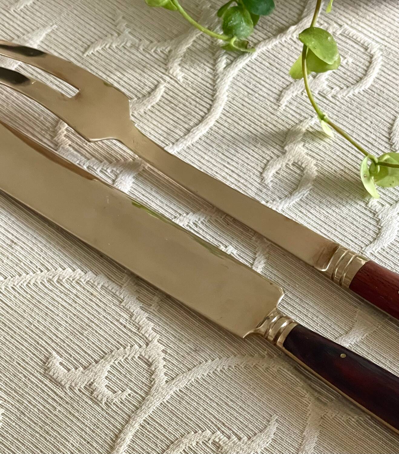 Service cutlery, brass and rosewood.