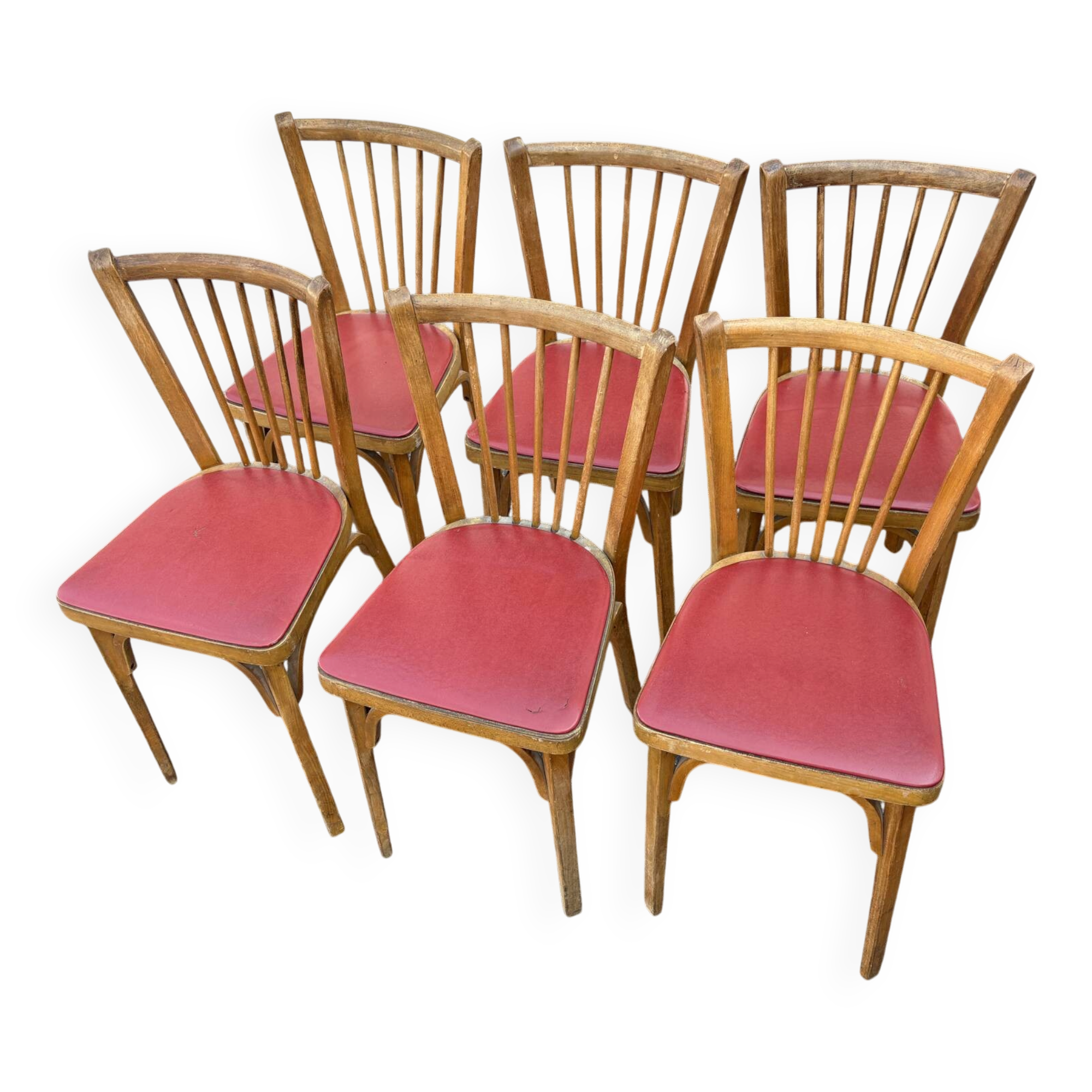 6 chaises baumann bistrot simili rouge