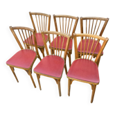 6 red faux leather bistro Baumann chairs