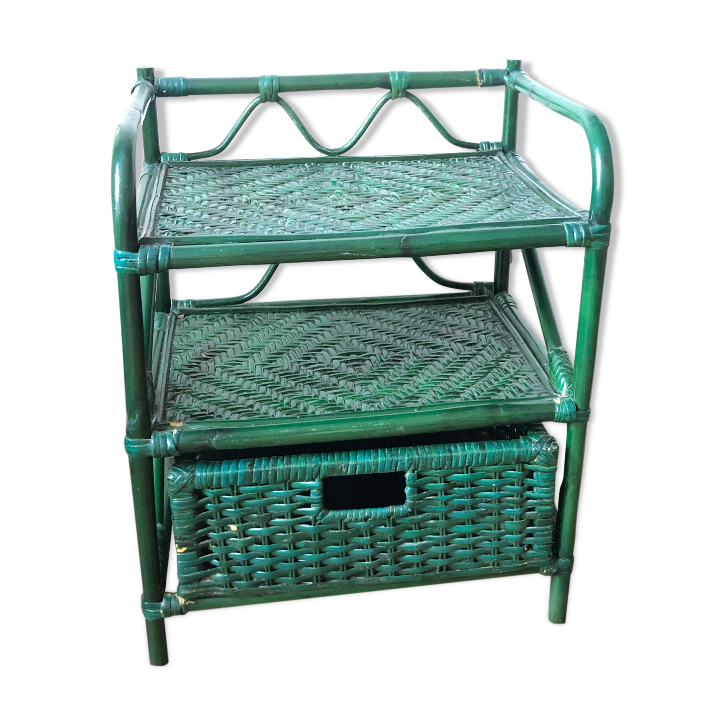 Bedside table rattan and green bamboo