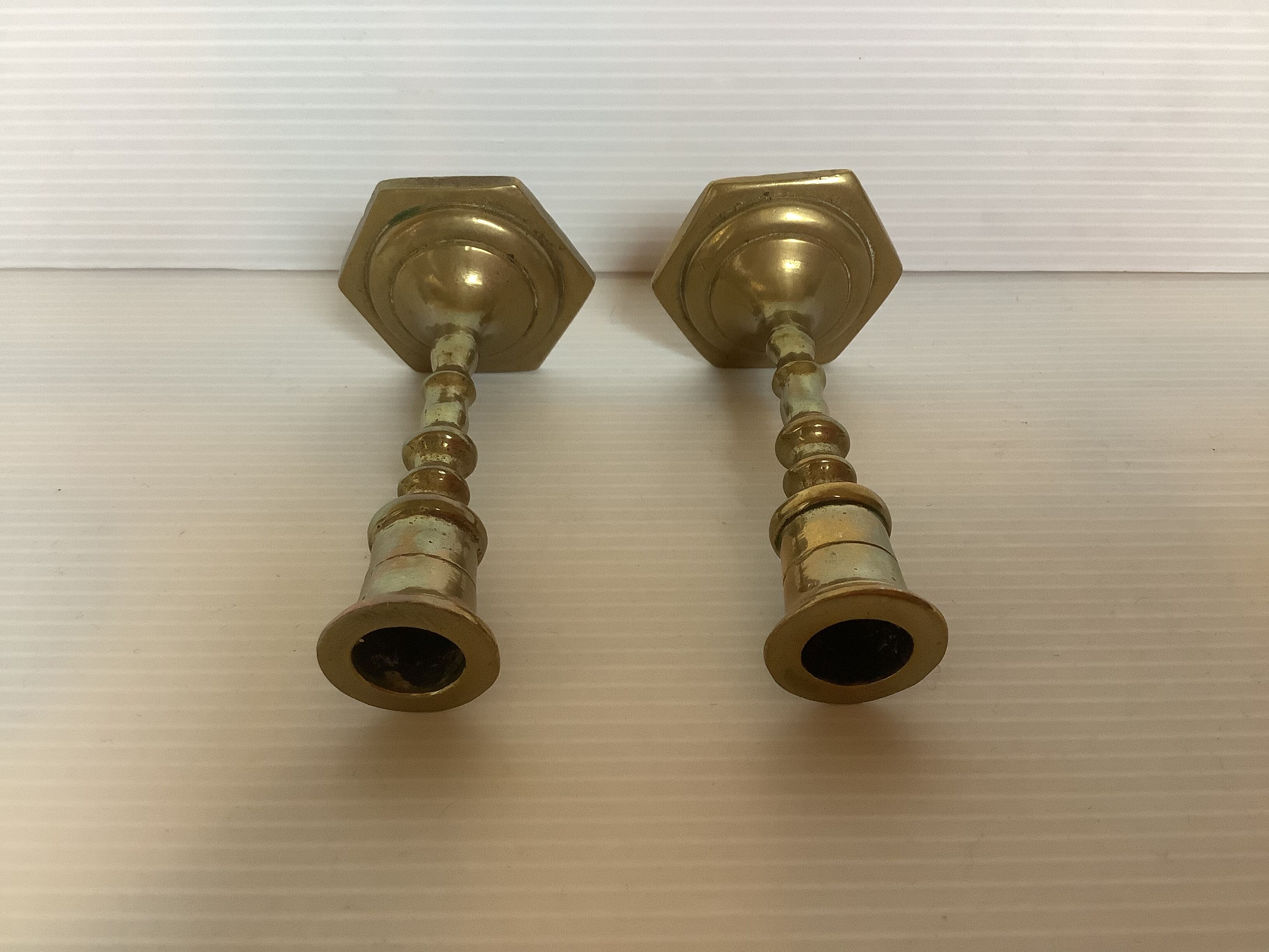 Pair of mini brass candle holders