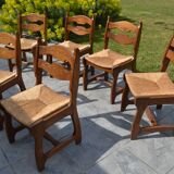 6 solid oak and straw chairs Guillerme et Chambron