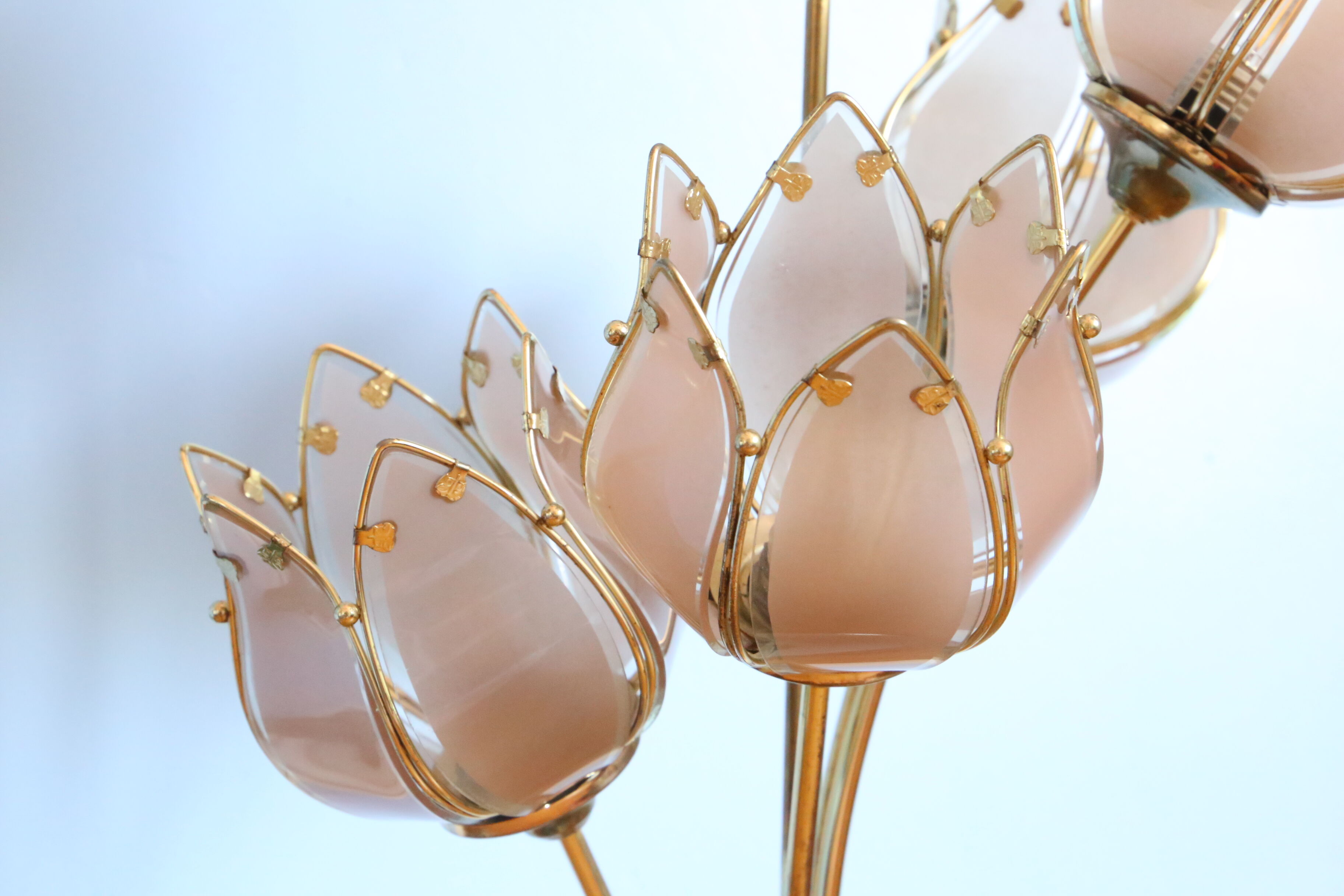 Lotus lamp, glass and brass, mid-century