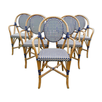 Lot of 5 bistro chairs type "Parisian" white and blue