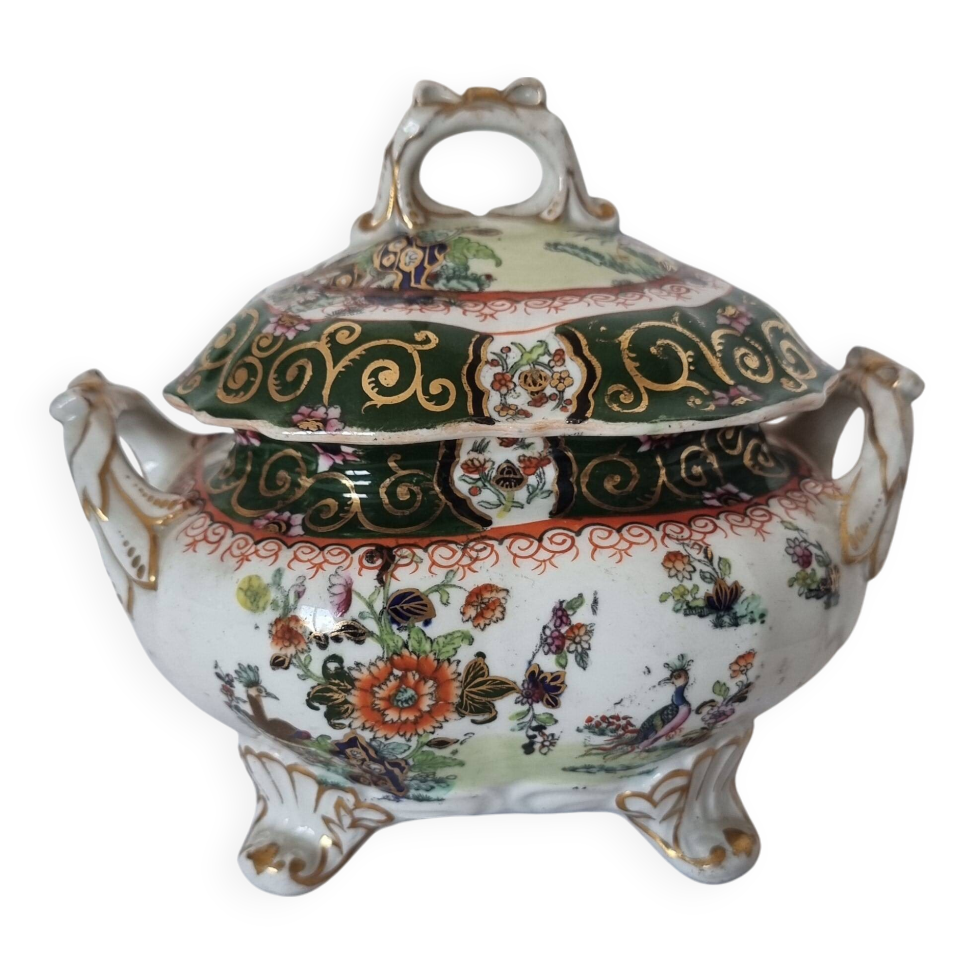 Antique Masons Sauce Boat with Lid English Porcelain Chinoiserie F