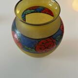 Art Deco vase from the 1930s in enamelled glass by Leune glassworks
