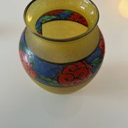 Art Deco vase from the 1930s in enamelled glass by Leune glassworks