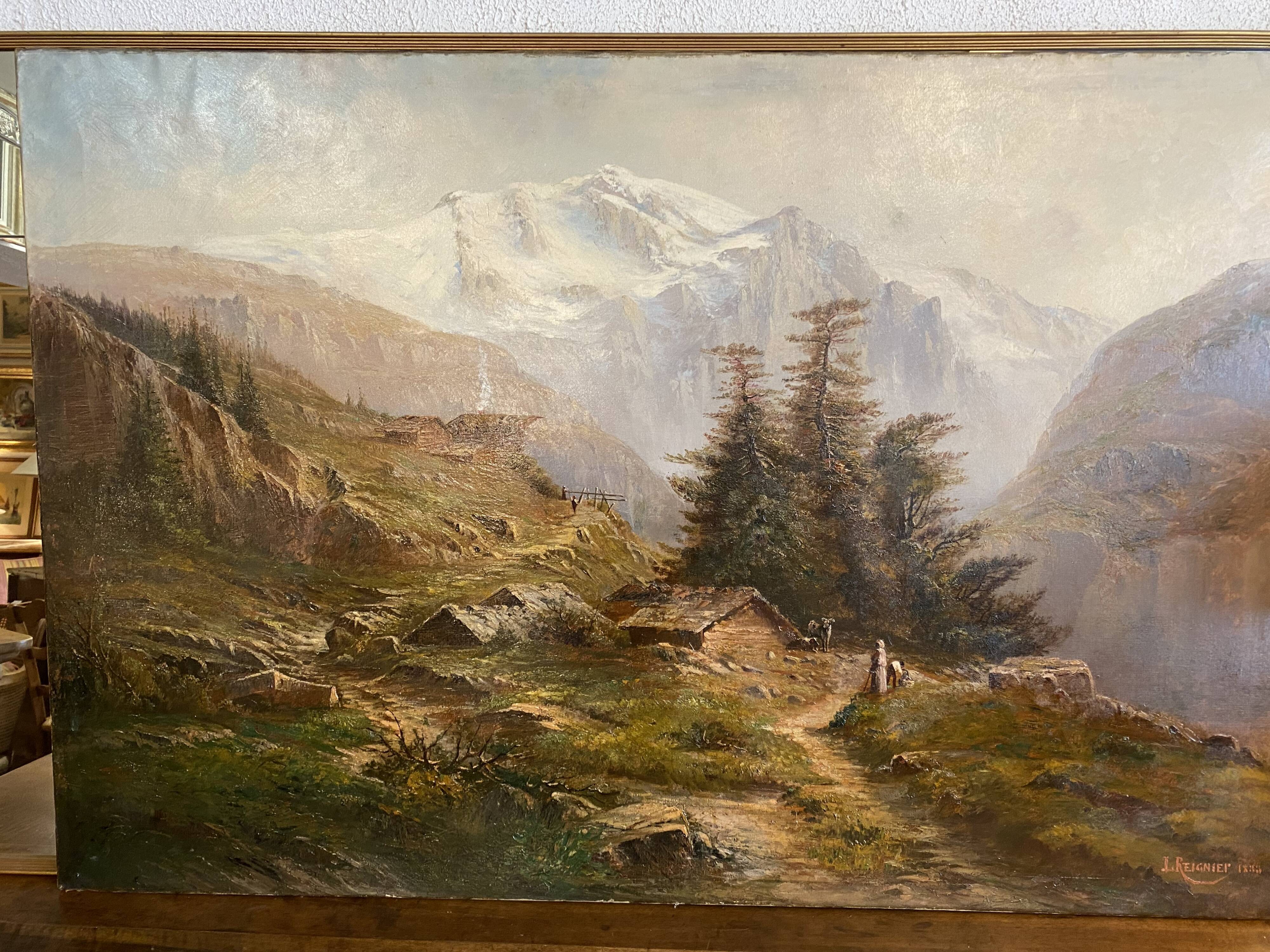 Oil on canvas "mountain landscape" signed L. Reignier 1888