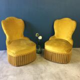 Set of 2 old gold toad armchairs
