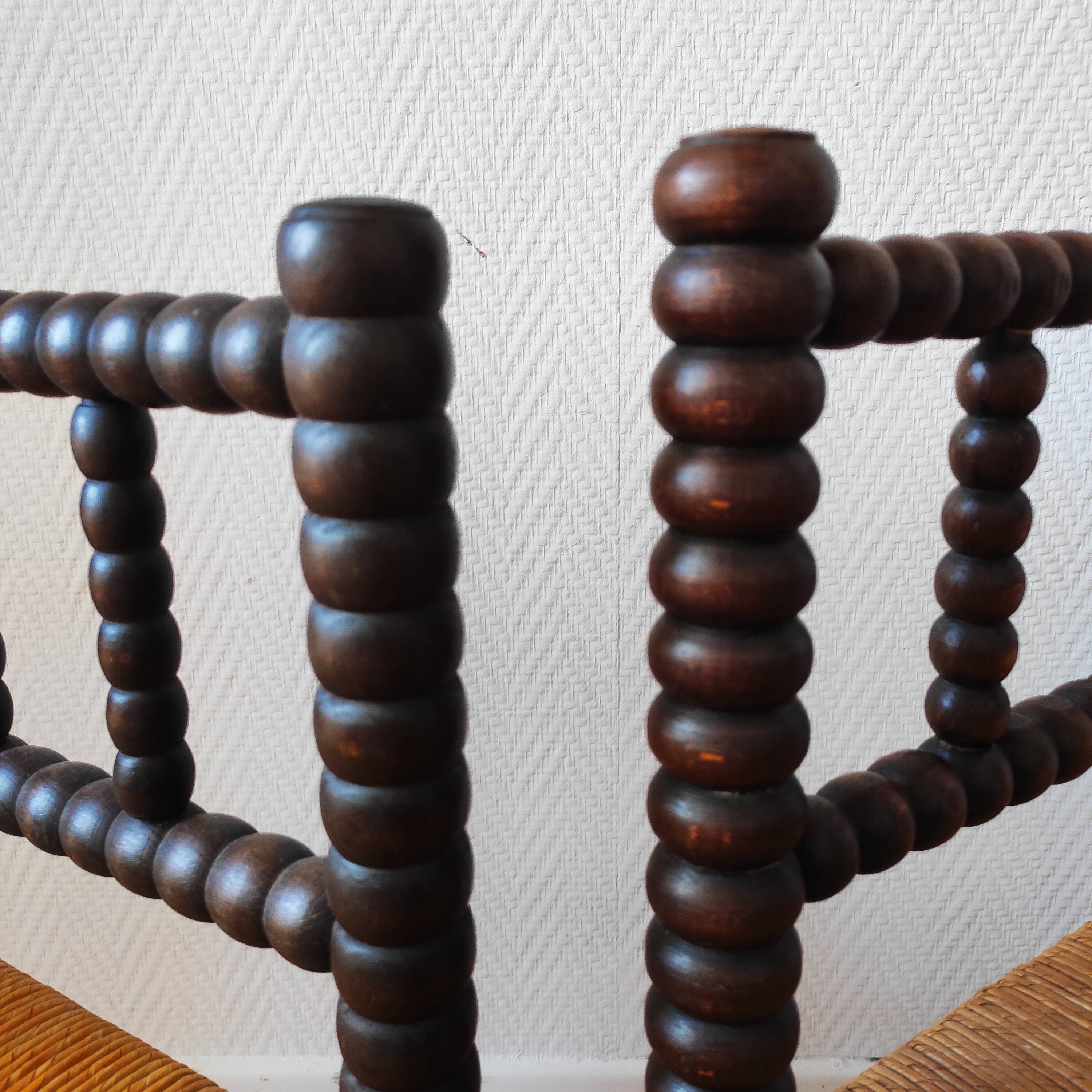 Pair of French corner chairs - turned wood, mid-20th century.