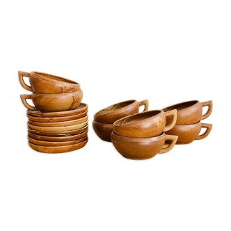 Set of 8 sandstone cups signed Jean Gaubier, Saint-Amand