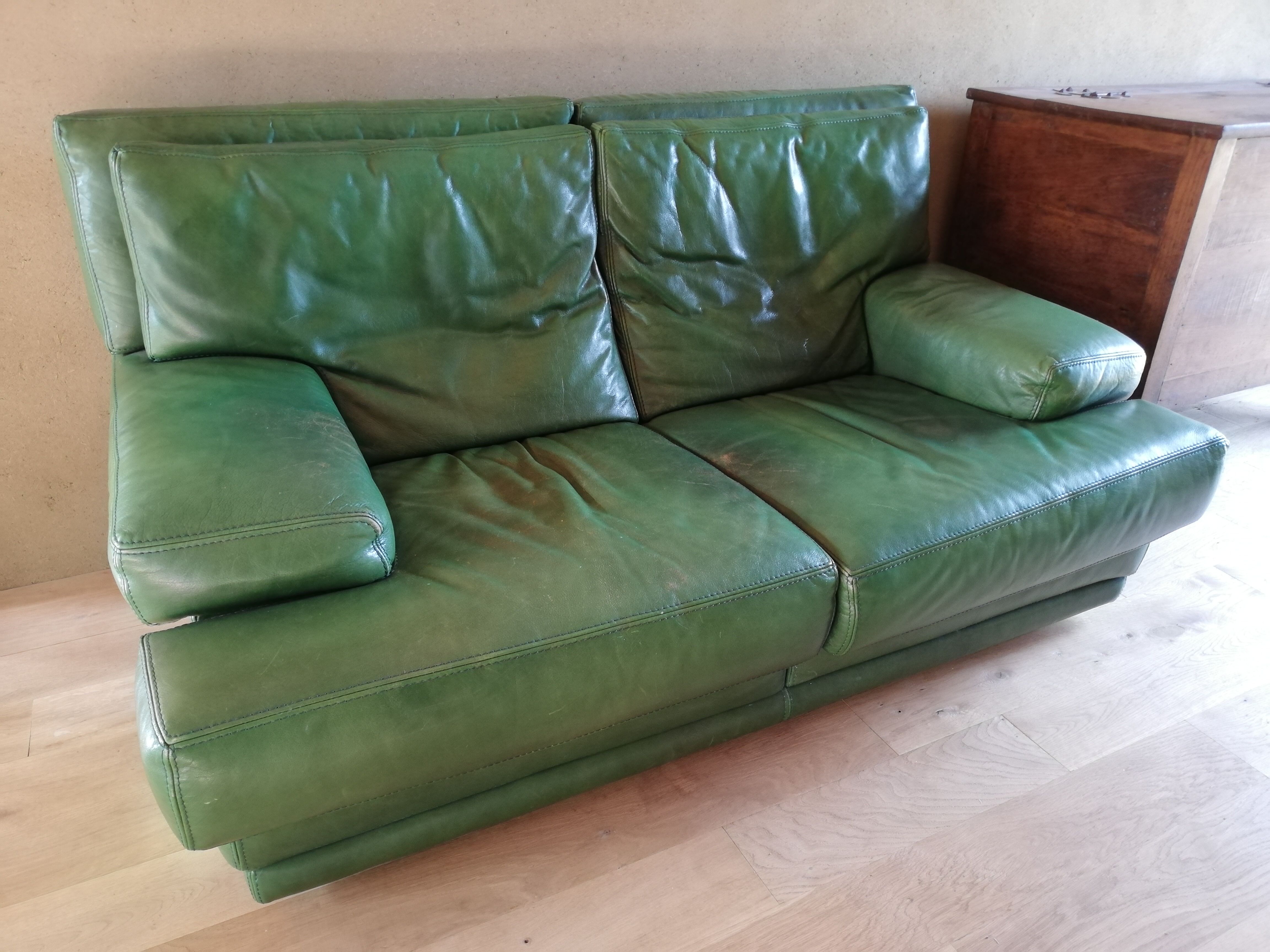 Roche Bobois green buffalo leather sofa