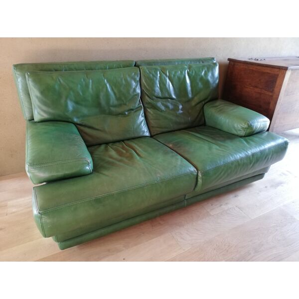 Roche Bobois Green Buffalo Leather Sofa, Buffalo Hide Leather Sofa