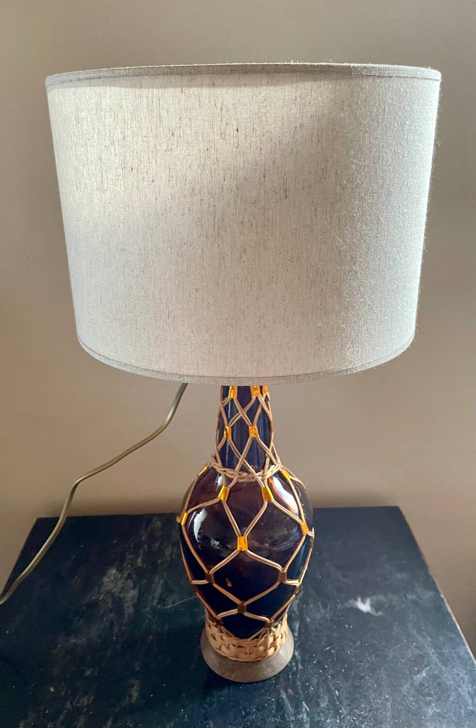Vintage rattan glass lamp