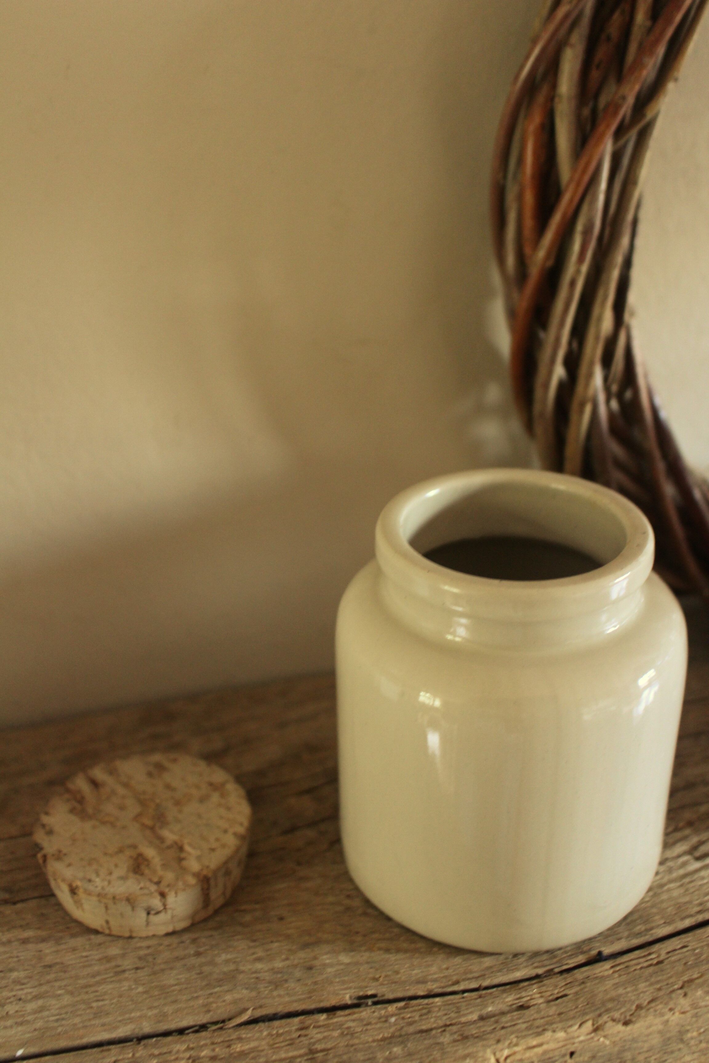 Mustard pot vintage sandstone glazed gray