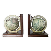 Paire de serre livres "globe terrestre" en bois, années 70