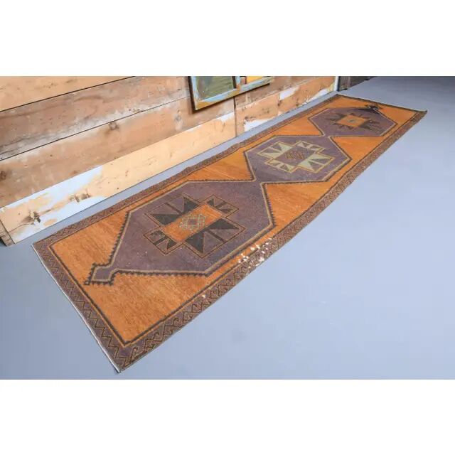 Tapis de couloir en laine turc oushak vintage fait main 111x385