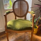 Louis XVI style armchair in velvet and rattan