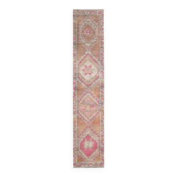 1970s Vintage Turkish Oushak Handmade Wool Cotton Orange Runner Rug 76x387