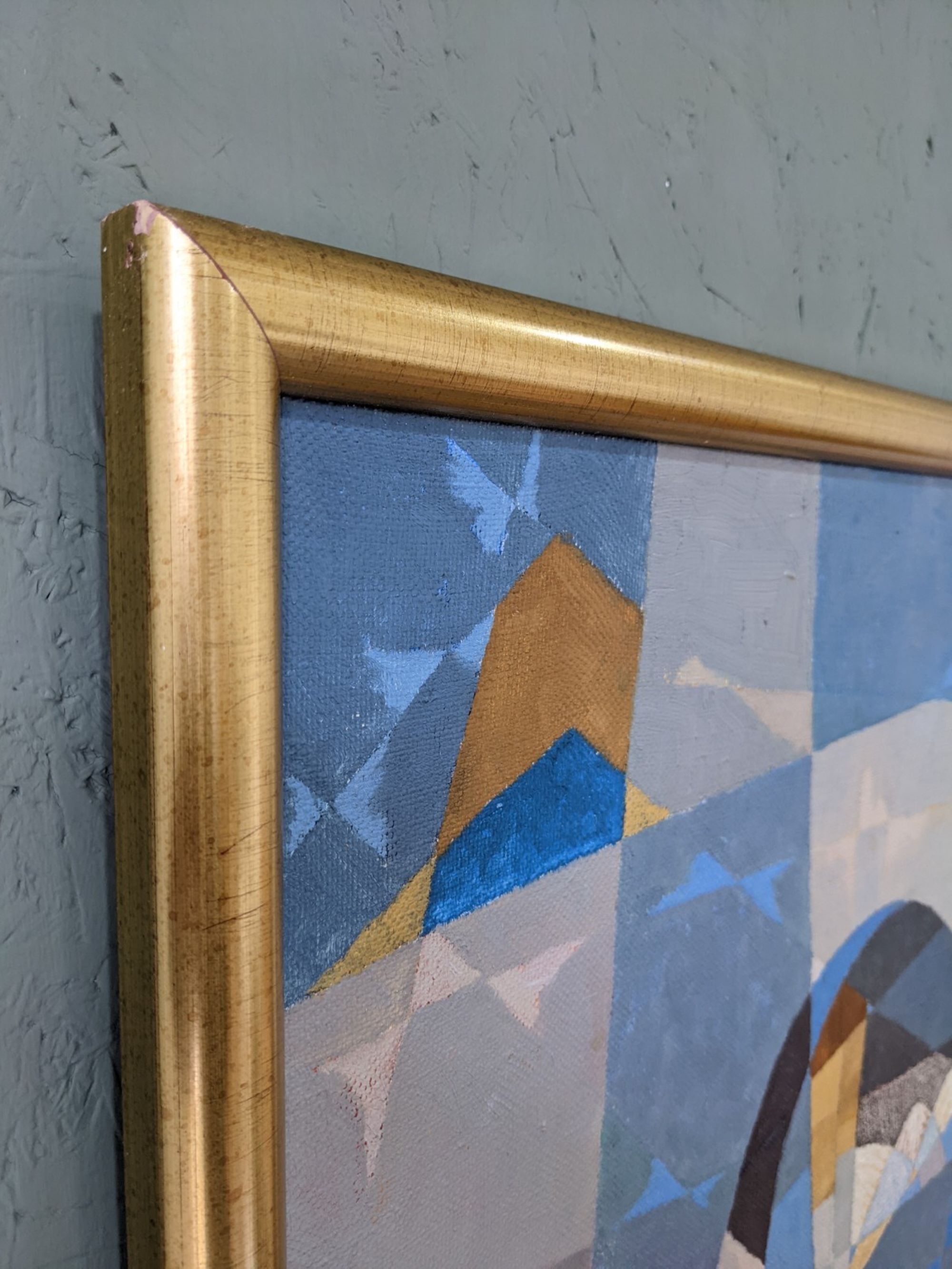 1955 mid-century modern swedish "sea bridge" vintage abstract oil painting, framed