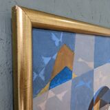 1955 mid-century modern swedish "sea bridge" vintage abstract oil painting, framed