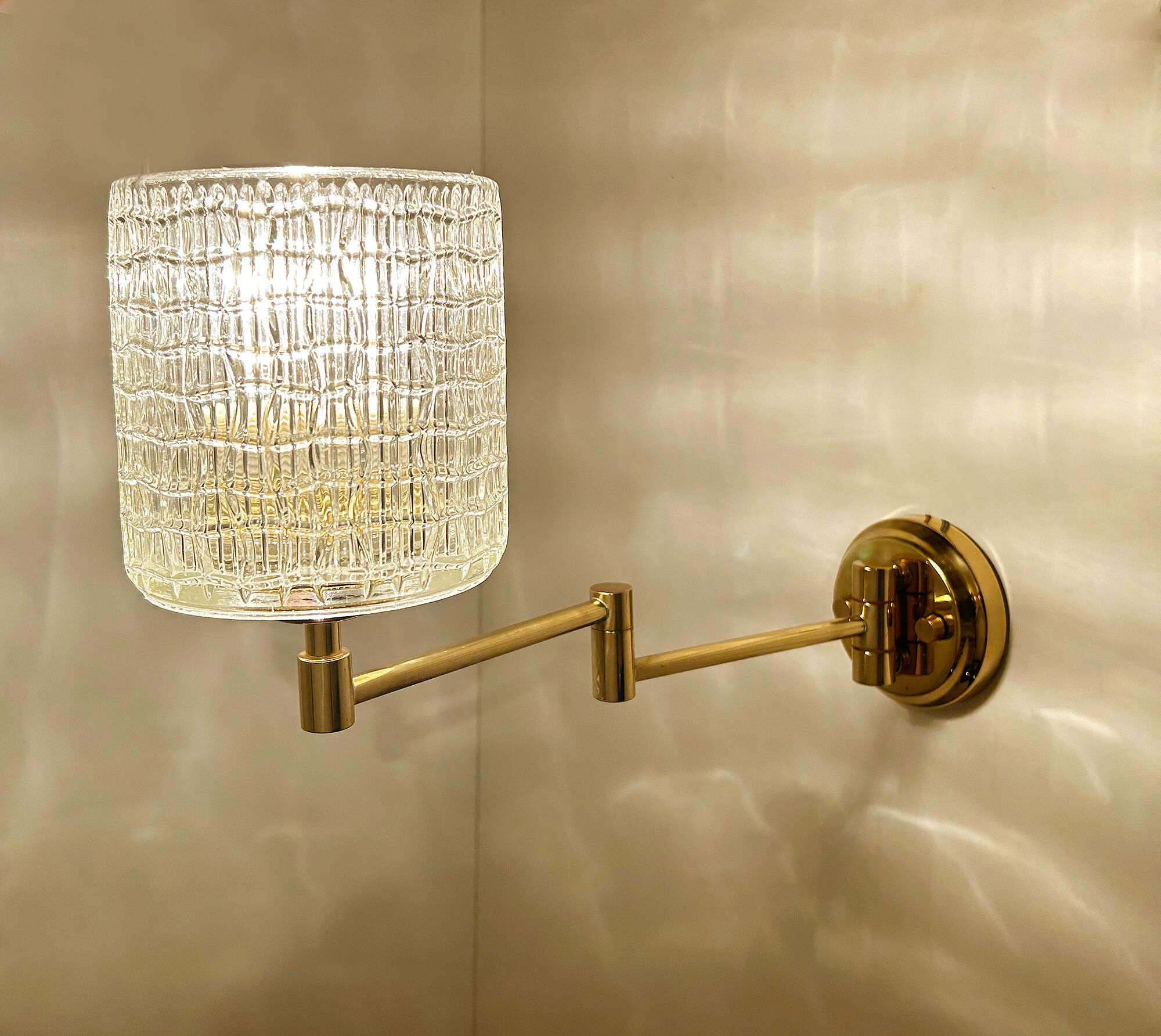 Pair of vintage scandinavian wall lamps 60 years white brass opaline