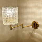 Pair of vintage scandinavian wall lamps 60 years white brass opaline