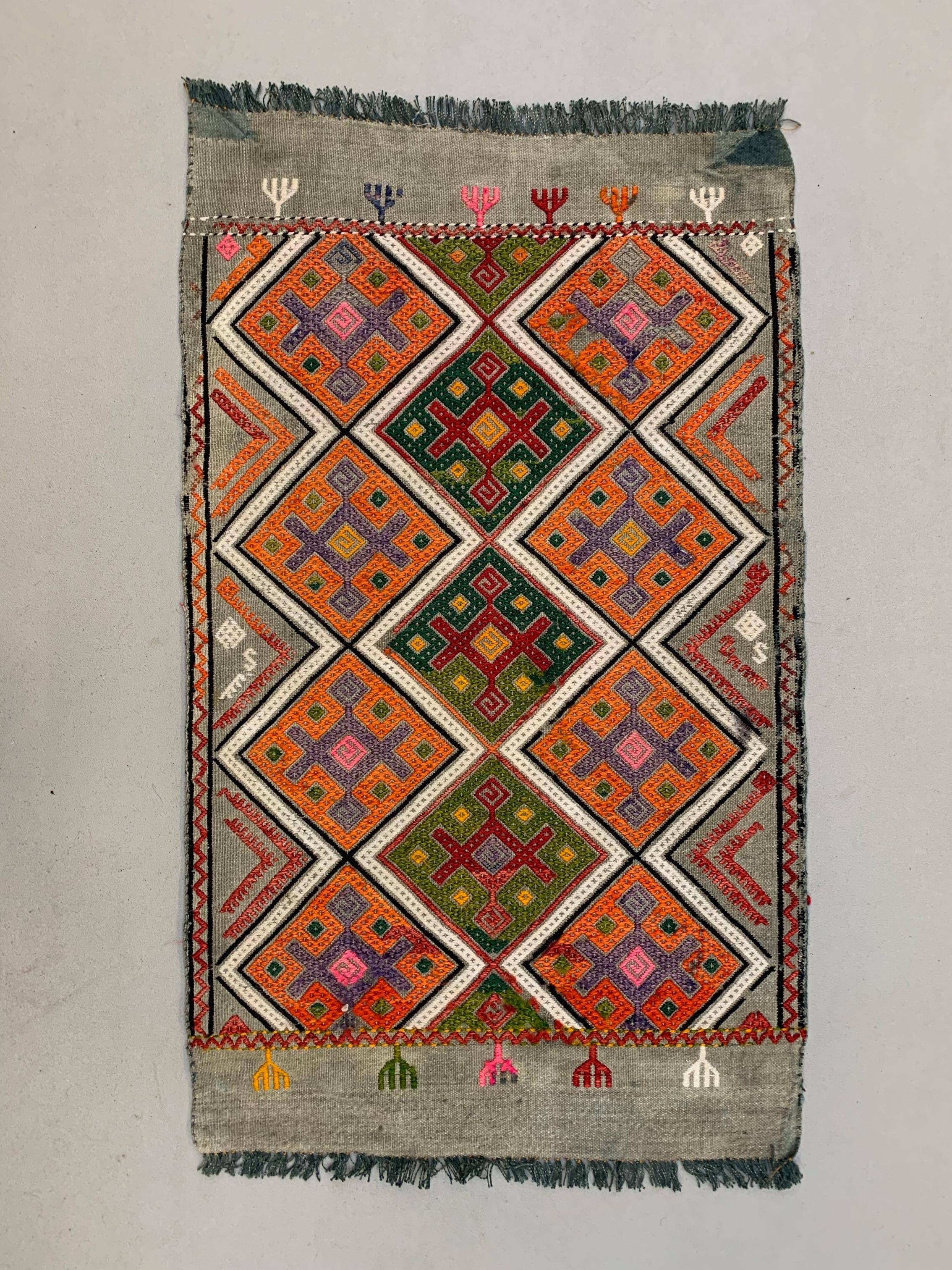 Vintage Turkish Mini Kilim 90x51 cm Wool Small Kelim Runner, shabby Chic