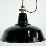 Industrial Black Enamel Factory Lamp with Cast Iron Top, 1950s