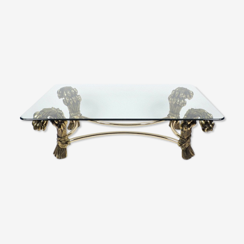 Belgian gilded metal and glass coffee table 1970 s