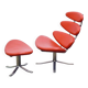 Paul Volther 'Corona Chair' with Ottoman, 1990s Replica in Leather