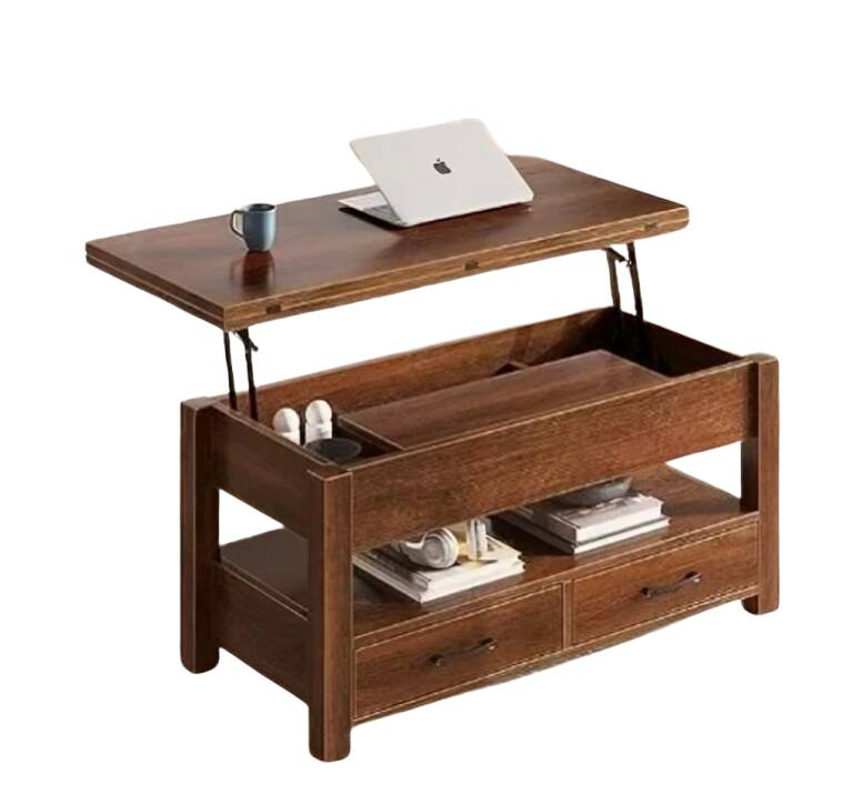 Vintage Lift-Top Coffee Table with Drawers, Hidden Storage & Laptop Stand, Convertible Coffee Table
