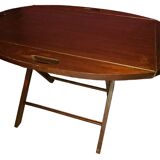 Table basse en bois de teck, de forme ovale, repliable style bateau 1970