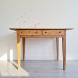Old farmhouse table in raw wood - 2 drawers