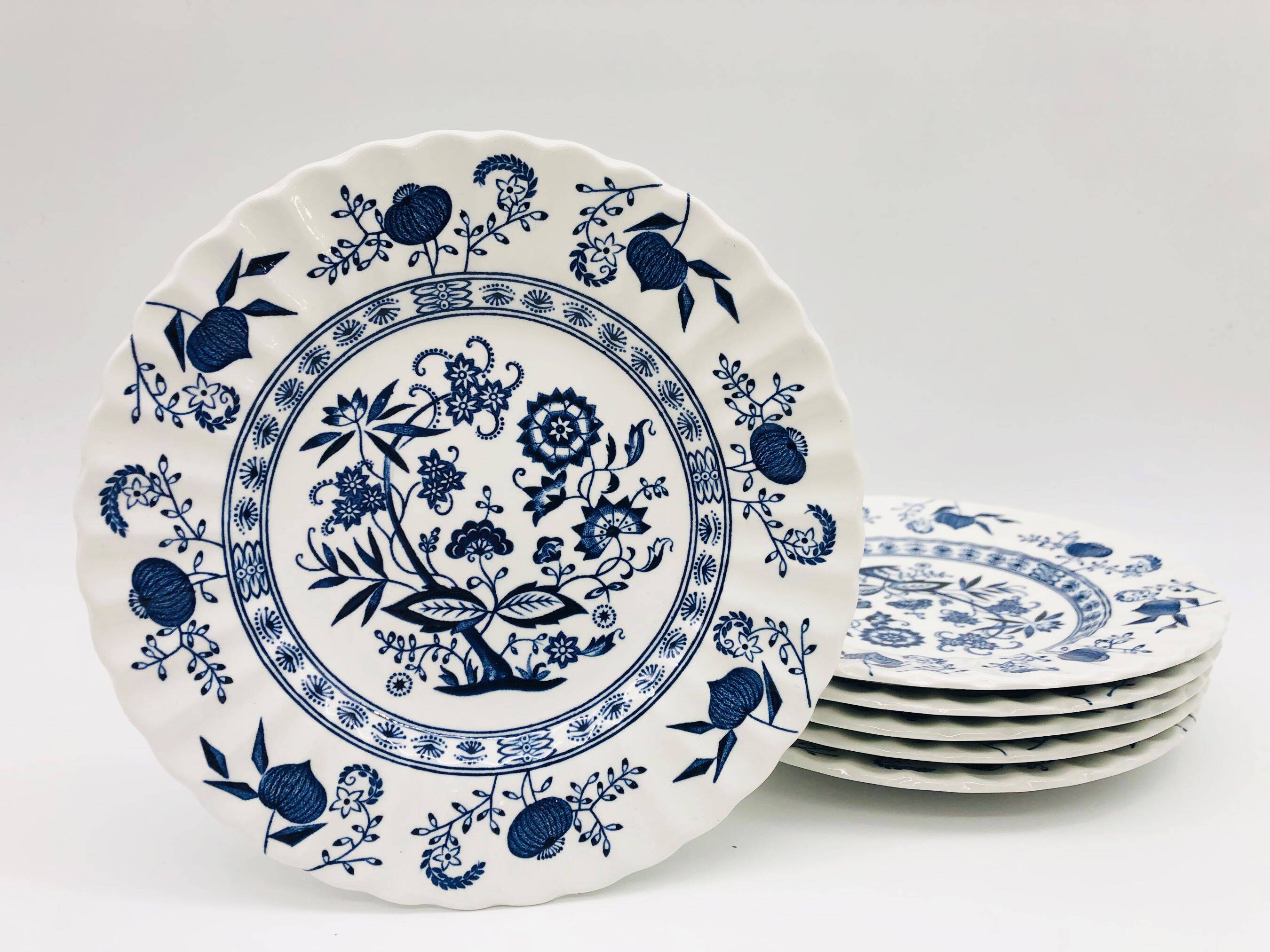 6 Dessert Plates, J & G Meakin Classic White Blue Nordic.