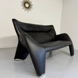 Old 2/3 seater lounge sofa designed by Jan Armgardt for Leolux in black leather