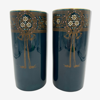 Boch Frères Kéramis, BFK, two antique roll vases in fine earthenware - Circa 1900