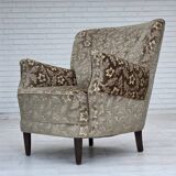 1960s, Danish armchair, light green furniture velour, teak wood legs.